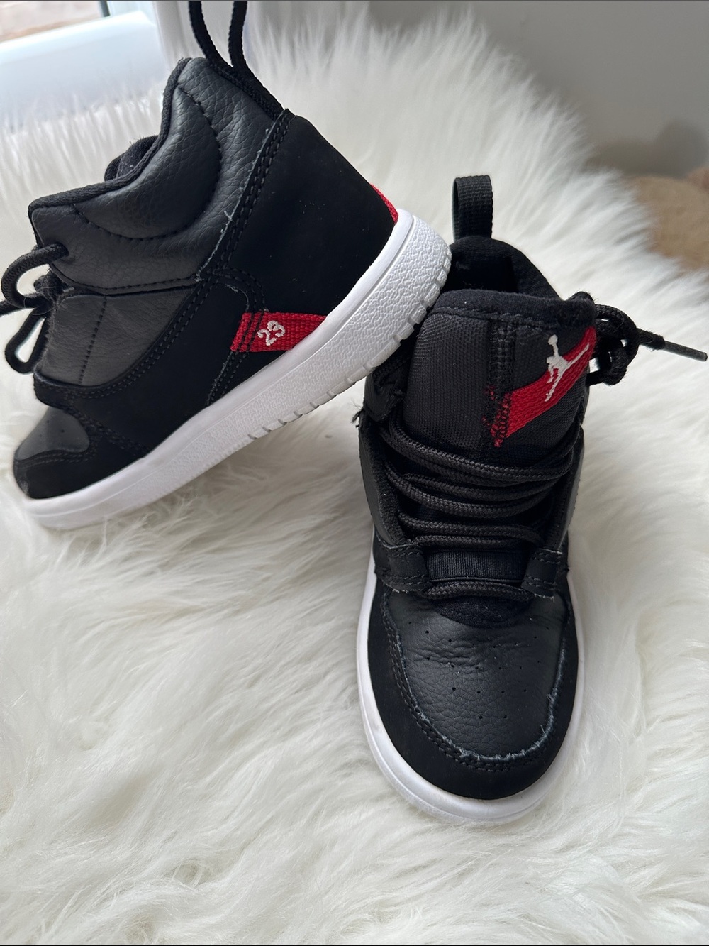 Jordan Kids Black and Red High-Top Sneakers